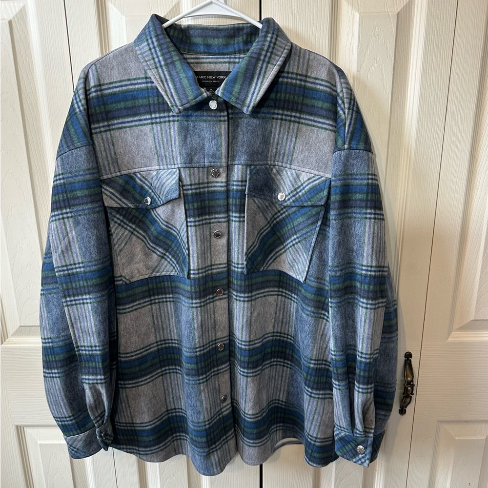 Marc New York Women Size XL Soft Plaid Shacket Button Down Trucker Style Flannel